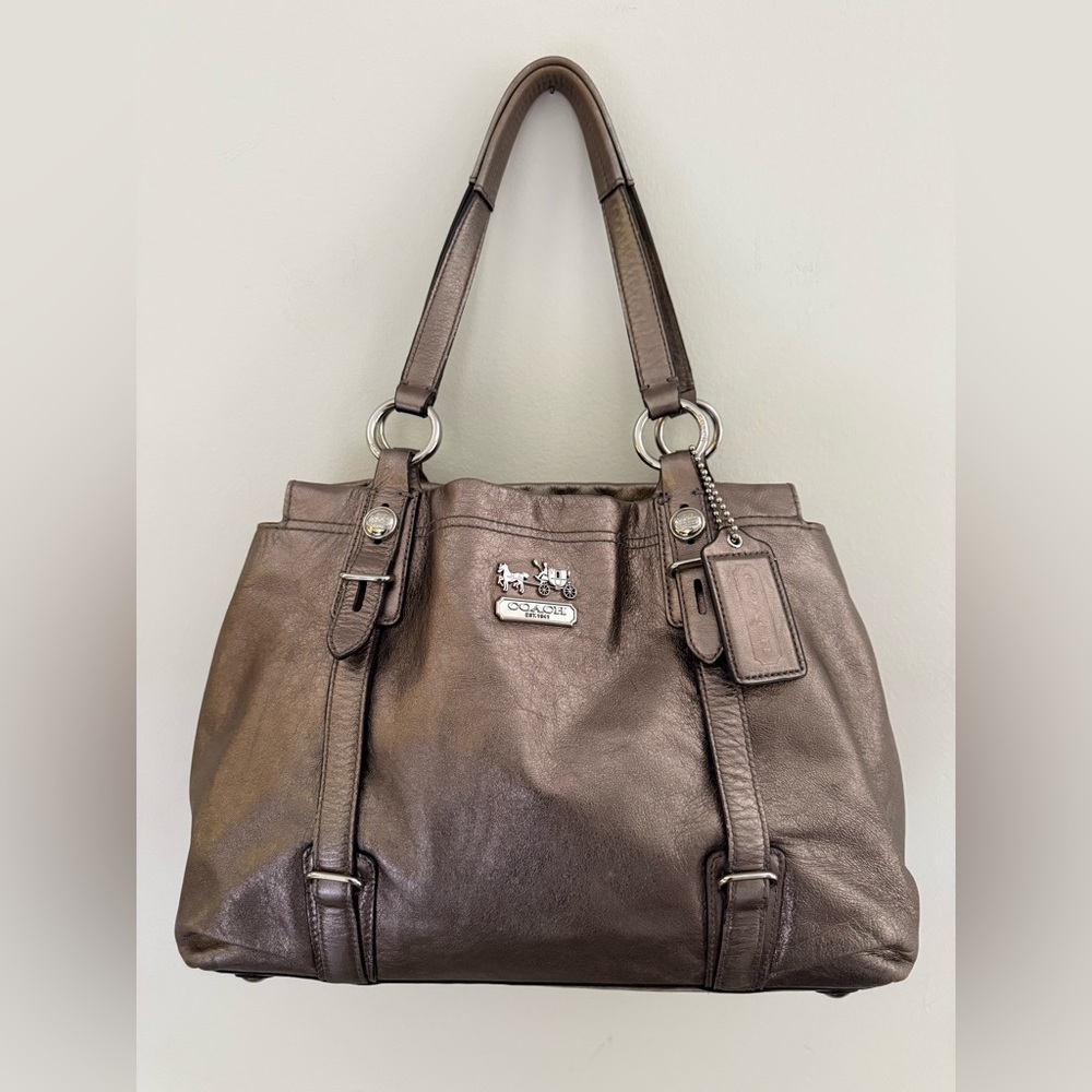 COACH || Madison Mia Metallic Carryall Leather Shoulder Bag